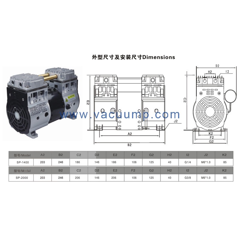 Schmied SP-1400/2000 Dry type oil-free piston vacuum pump